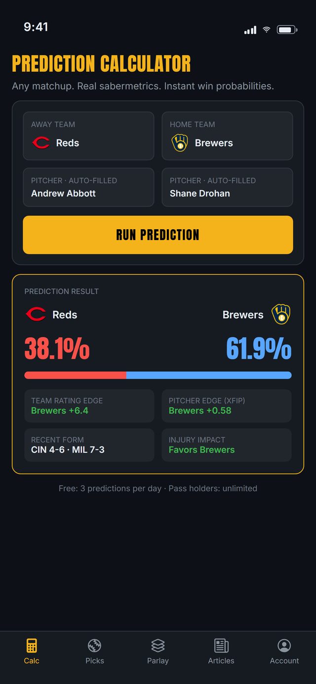 WP Baseball Predictor app: run any matchup prediction calculator